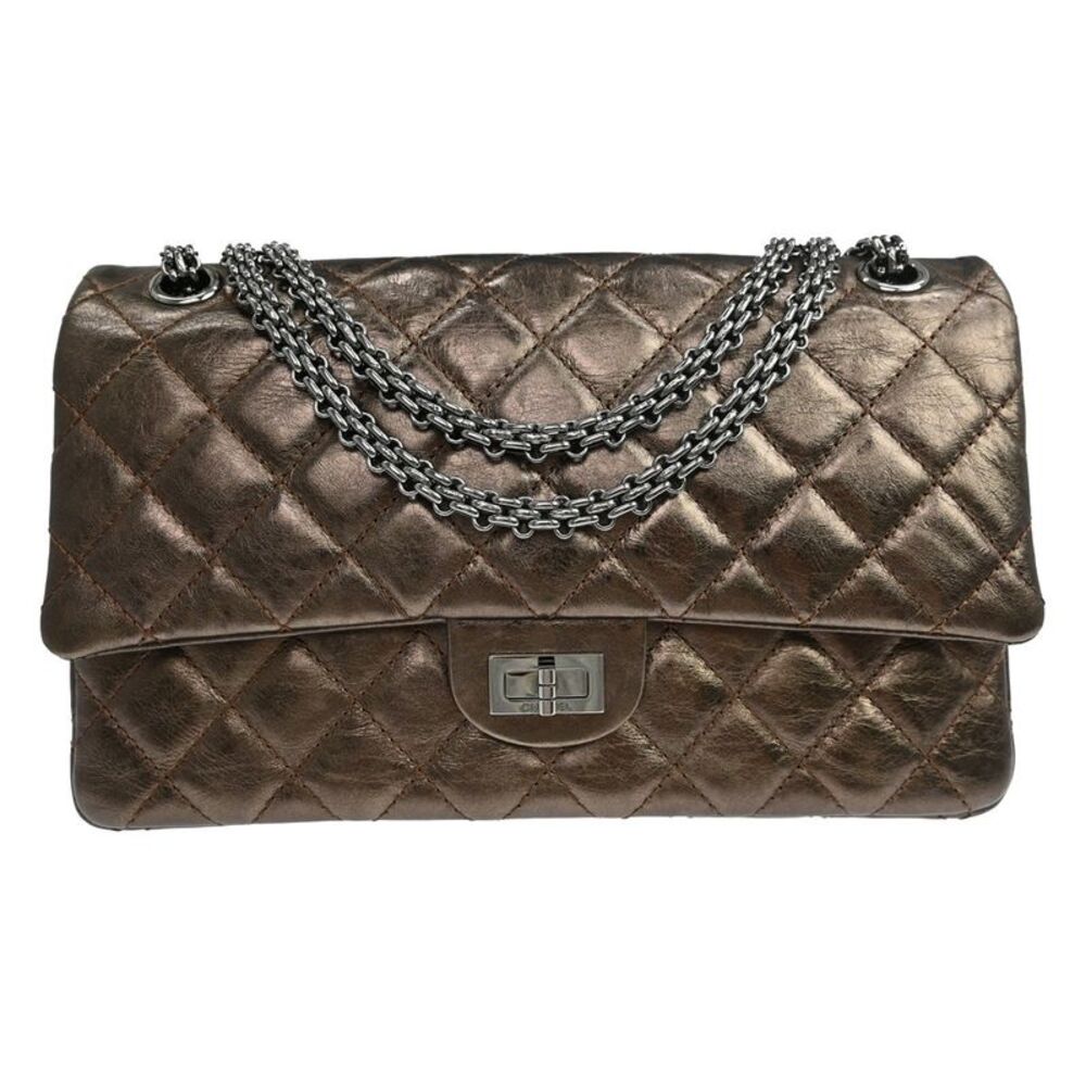 Chanel Reissue 2.55 Flap Quilted Metallic Aged Calfskin Brown Leather Handbag